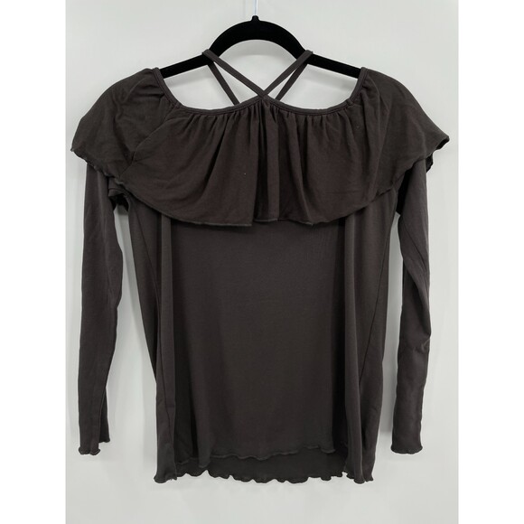 NWT CHASER Ruffle Off The Shoulder Strappy Neck Long Sleeve Shirt Size M - Picture 5 of 6